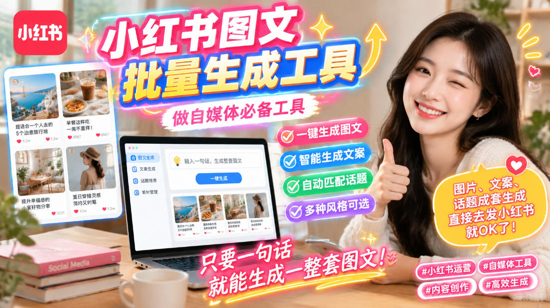小红书图文批量生成工具，话题、文案、配图一键生成，直接发布，做自媒体必备工具-源创文化