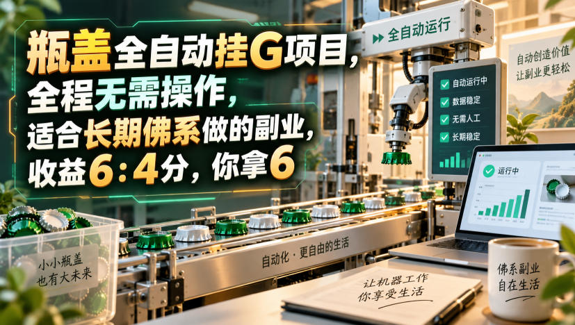 瓶盖全自动挂G项目,全程无需操作,适合长期佛系做的副业,收益6:4分,你拿6【揭秘】-源创文化