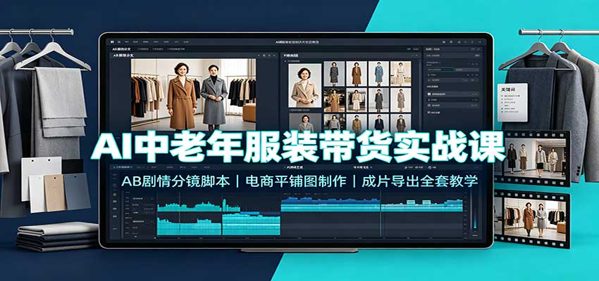 AI中老年服装带货实战课:AB剧情分镜脚本,电商平铺图制作,成片导出全套教学-源创文化