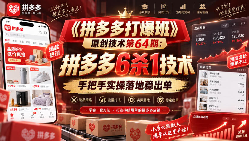 《拼多多打爆班》原创技术第64期：拼多多6杀1技术，手把手实操落地稳出单-源创文化