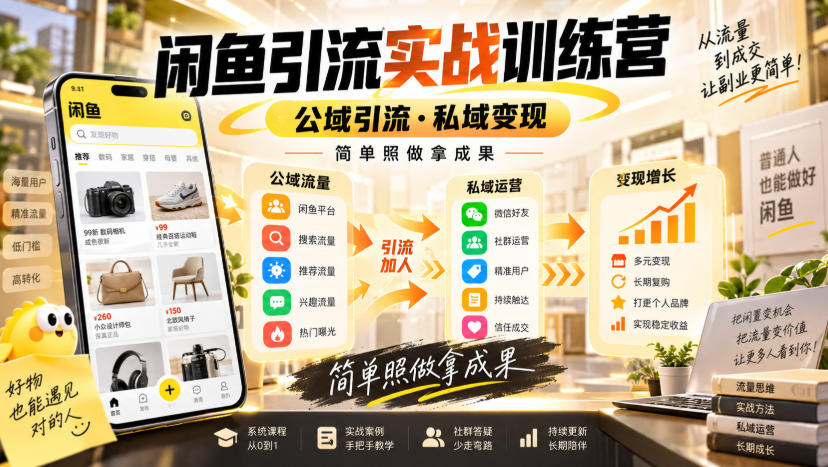 闲鱼引流实战训练营，公域引流·私域变现，简单照做拿成果-源创文化