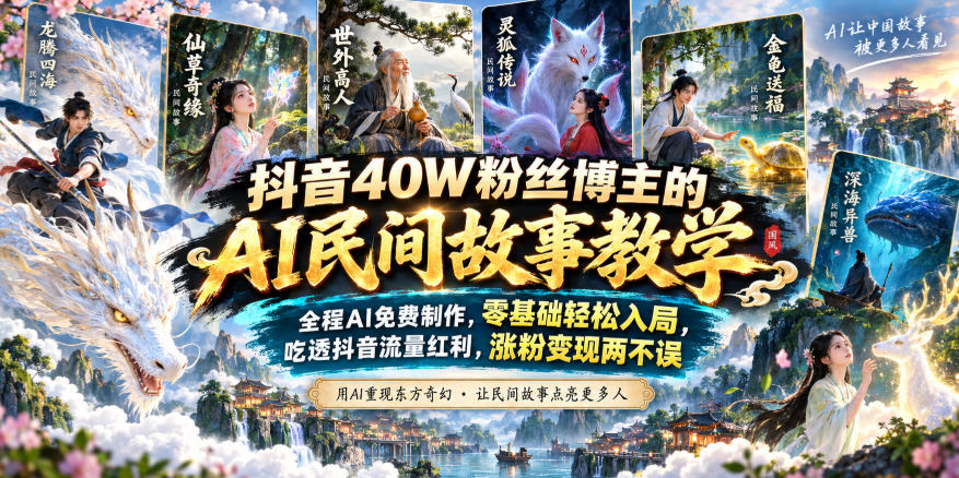 抖音40W粉丝博主的AI民间故事教学,全程AI免费制作,零基础轻松入局,吃透抖音流量红利,涨粉变现两不误-源创文化