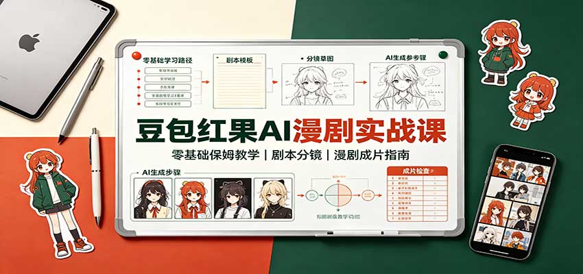豆包红果AI漫剧实战课:零基础保姆教学,剧本分镜,漫剧成片指南-源创文化