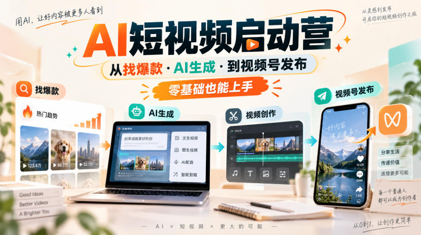 AI短视频启动营,从找爆款·AI生成·到视频号发布,零基础也能上手-源创文化