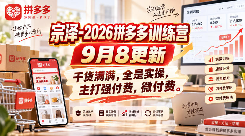 宗泽-2026拼多多训练营9月8更新，干货满满，全是实操，主打强付费，微付费-源创文化