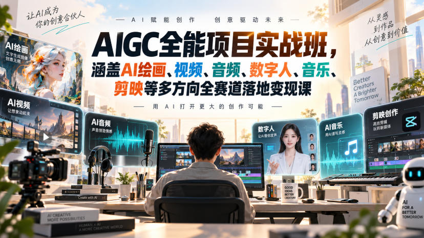 AIGC全能项目实战班，涵盖AI绘画、视频、音频、数字人、音乐、剪映等多方向全赛道落地变现课-源创文化