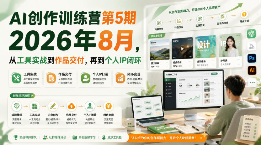 AI创作训练营第5期2026年8月，从工具实战到作品交付，再到个人IP闭环(更新0910)-源创文化