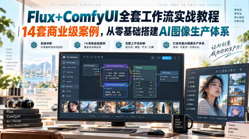 Flux+ComfyUI全套工作流实战教程｜14套商业级案例，从零基础搭建AI图像生产体系-源创文化