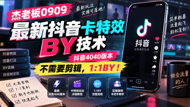 杰老板0909最新抖音卡特效搬运技术，抖音4040版本，不需要剪辑，1:1搬运！-源创文化