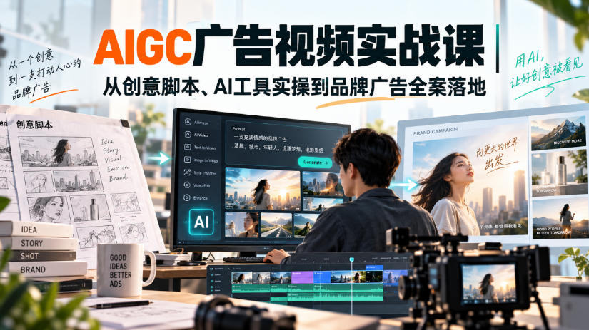 AIGC广告视频实战课|从创意脚本、AI工具实操到品牌广告全案落地-源创文化