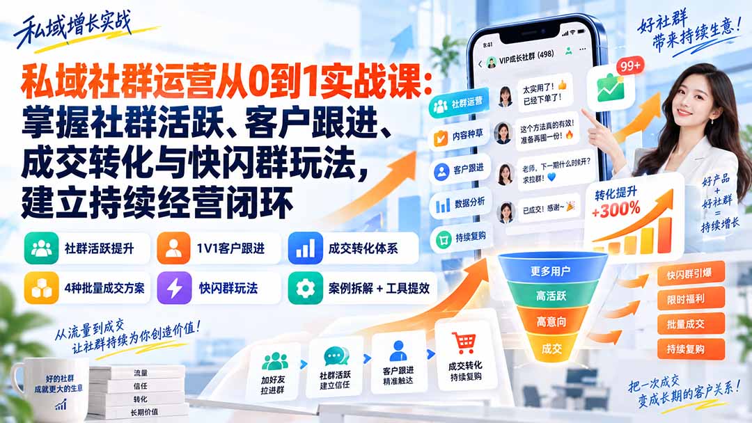 私域社群运营从0到1实战课：掌握社群活跃、客户跟进、成交转化与快闪群玩法，建立持续经营闭环-源创文化