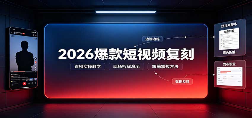 2026爆款短视频复刻：直播实操教学，配套文字文档掌握全流程-源创文化