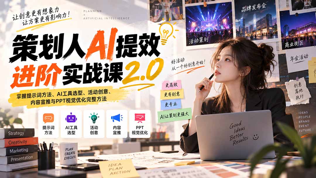 策划人AI提效进阶实战课2.0：掌握提示词方法、AI工具选型、活动创意、内容宣推与PPT视觉优化完整方法-源创文化