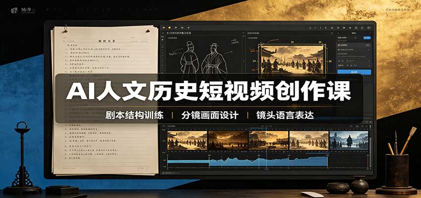 AI人文历史短视频创作课:赛道对标、剧本分镜制图,掌握视频完整产出流程-源创文化