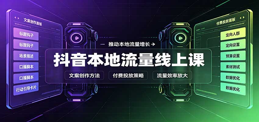 抖音本地流量线上课：账号搭建拍摄剪辑，文案创作与付费投放教学-源创文化