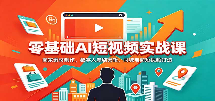 零基础AI短视频实战课：商家素材制作，数字人漫剧剪辑，同城电商短视频打造-源创文化