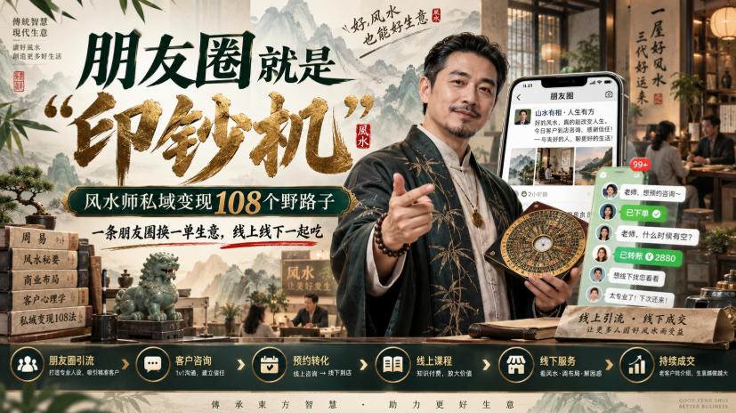 朋友圈就是“印钞机”,风水师私域变现108个野路子,一条朋友圈换一单生意,线上线下一起吃【文档】-源创文化