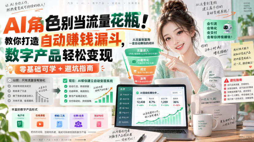 AI角色别当流量花瓶!教你打造自动賺钱漏斗,数字产品轻松变现(零基础可学+避坑指南)【原创双语字幕】-源创文化