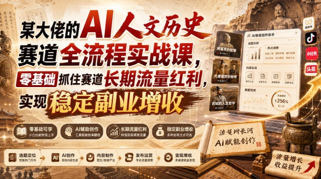 某大佬的AI人文历史赛道全流程实战课,零基础抓住赛道长期流量红利,实现稳定副业增收(更新)-源创文化