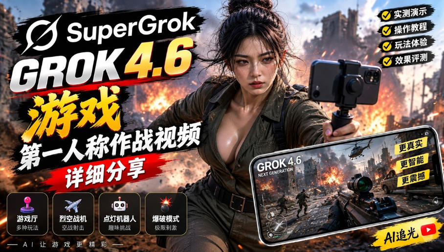 Grok 4.6也能做游戏？第一人称作战视频实测｜玩法详细讲解-源创文化