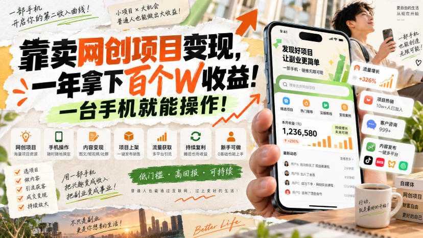 网创小程序虚拟资料变现，一年拿下百万收益，一部手机就可以做，0成本变现副业！-源创文化
