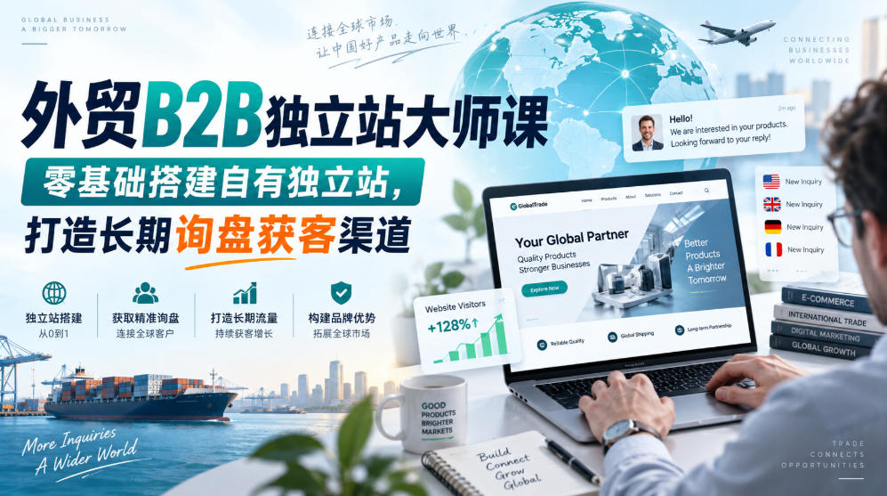 外贸B2B独立站大师课,零基础搭建自有独立站,打造长期询盘获客渠道-源创文化