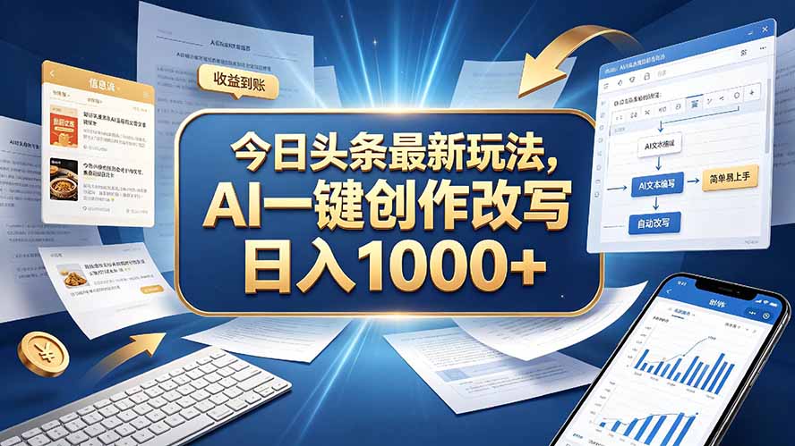 今日头条最新玩法,AI 一键创作改写,简单易上手,轻松日入 1000 +-源创文化