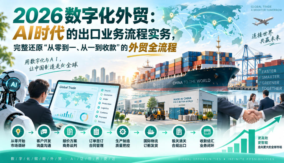 2026数字化外贸:AI时代的出口业务流程实务,完整还原”从零到一、从一到收款”的外贸全流程-源创文化