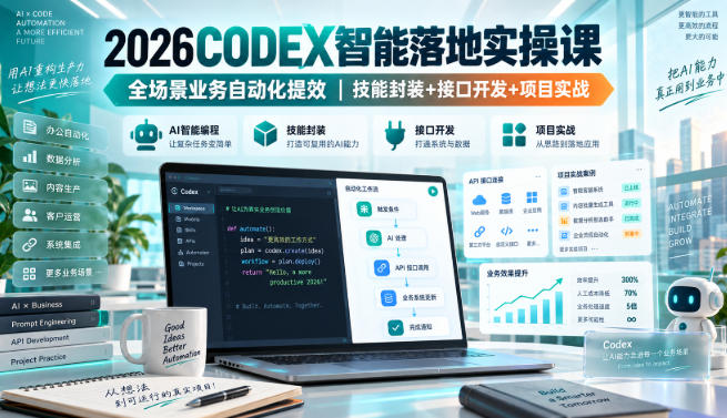 2026Codex智能落地实操课,全场景业务自动化提效,技能封装+接口开发+项目实战-源创文化
