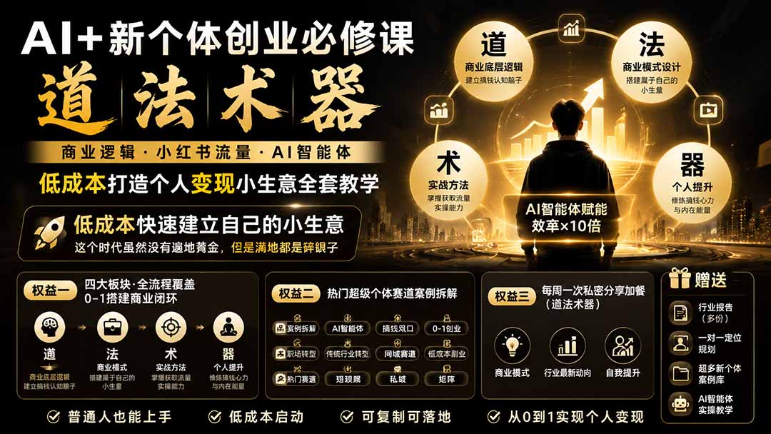 AI+新个体创业必修课-更新0922｜道法术器｜商业逻辑·小红书流量·AI智能体｜低成本打造个人变现小生意全套教学-源创文化