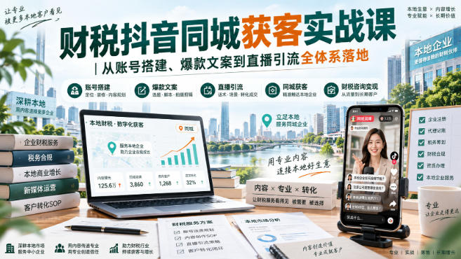 财税抖音同城获客实战课｜从账号搭建、爆款文案到直播引流全体系落地-源创文化