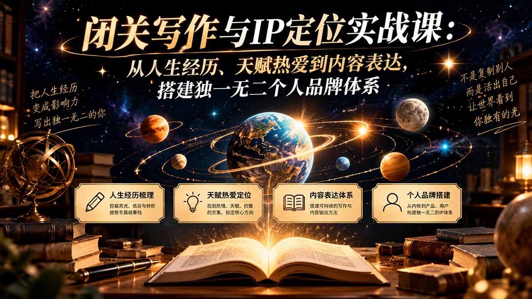 闭关写作与IP定位实战课:从人生经历、天赋热爱到内容表达,搭建独一无二个人品牌体系-源创文化