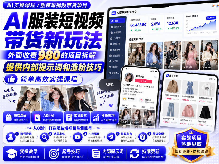 外面收费980AI快手带货系统课程,内部课程首次外放,操作简单高效,一分钟一条爆款视频-源创文化