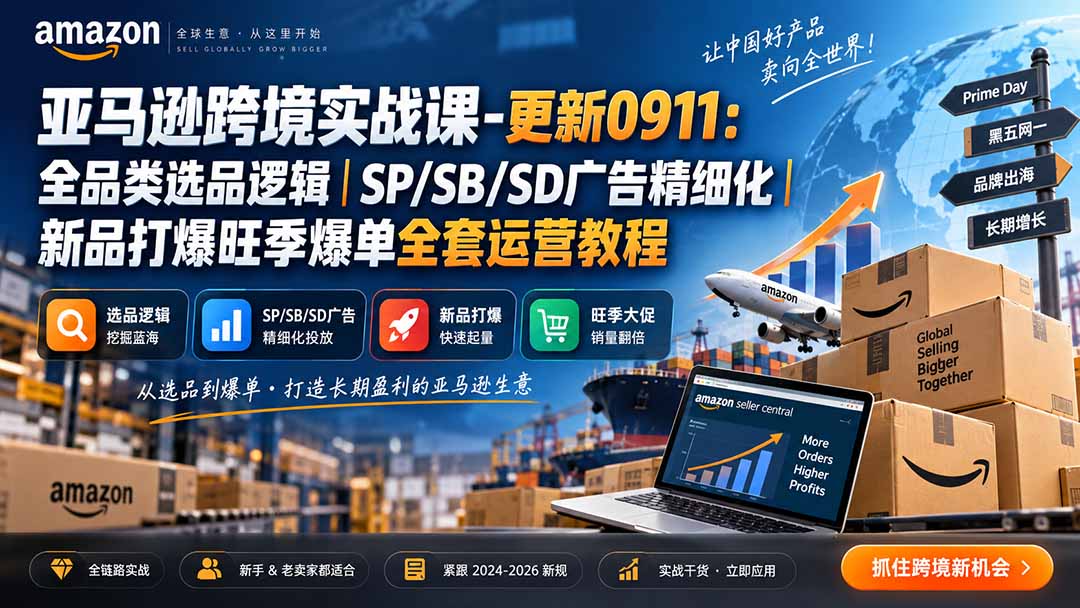 skyla亚马逊跨境实战课-更新0927：全品类选品逻辑｜SP/SB/SD广告精细化｜新品打爆旺季爆单全套运营教程-源创文化