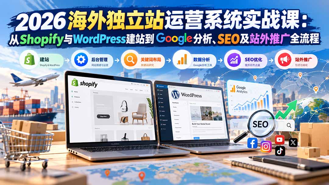 2026海外独立站运营系统实战课:从Shopify与WordPress建站到Google分析、SEO及站外推广全流程-源创文化