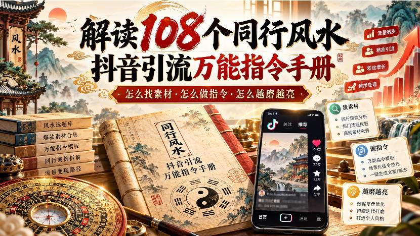 解读108个同行风水抖音引流万能指令手册,怎么找素材·怎么做指令·怎么越磨越亮【文档】-源创文化