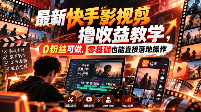 最新快手影视混剪撸收益教学,0粉丝可做,零基础也能直接落地操作-源创文化