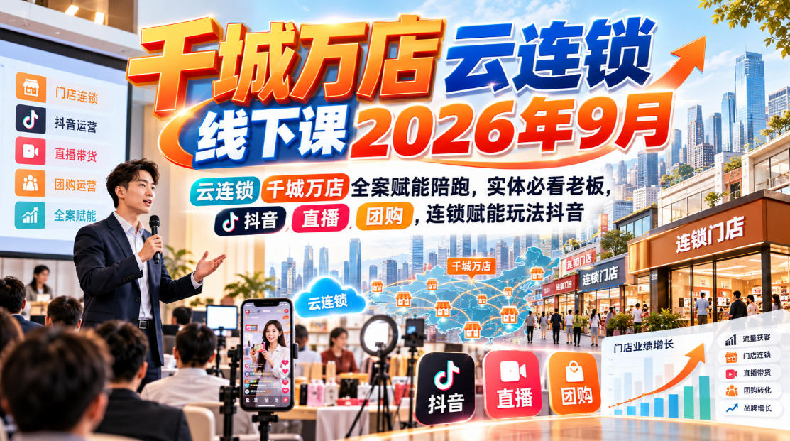 千城万店云连锁线下课2026年9月,云连锁千城万店全案赋能陪跑,实体必看老板,抖音,直播,团购,连锁赋能玩法抖音-源创文化