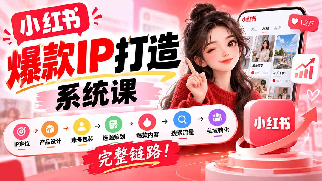 【无水印】小红书爆款IP打造课:IP定位→产品设计→账号包装→选题策划→爆款内容→搜索流量→私域转化,完整链路-源创文化