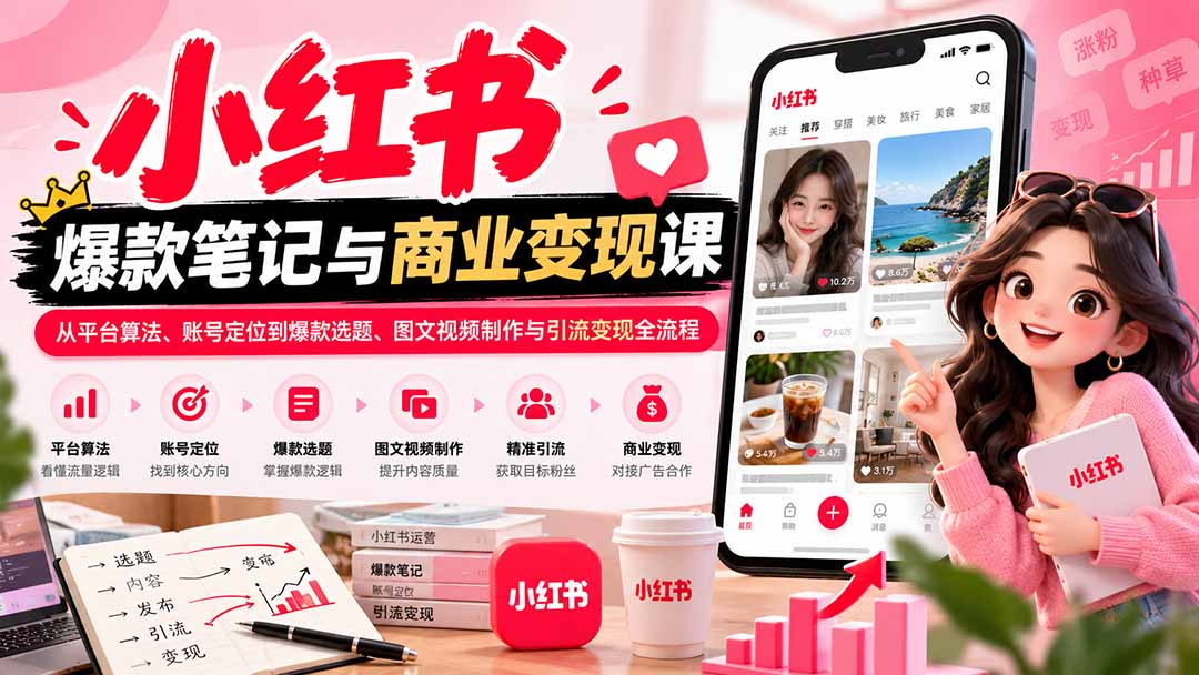 2026小红书爆款笔记与商业变现课:从平台算法、账号定位到爆款选题、图文视频制作与引流变现全流程-源创文化