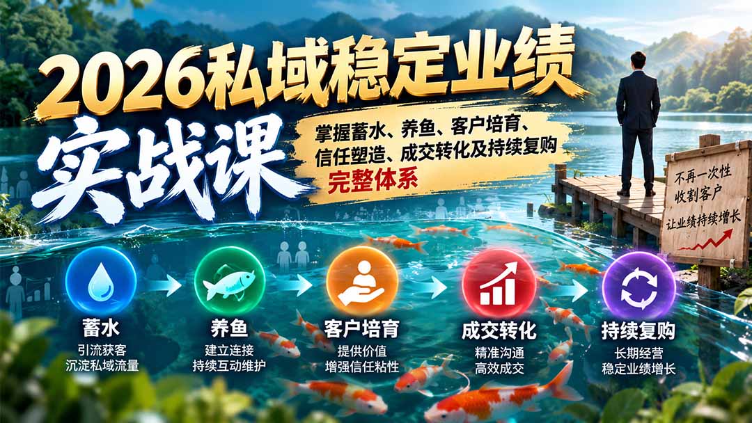 2026私域稳定业绩实战课:掌握蓄水、养鱼、客户培育、信任塑造、成交转化及持续复购完整体系-源创文化