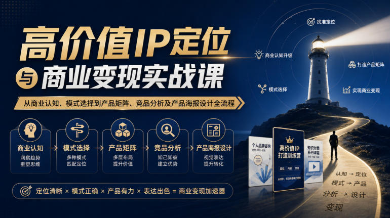 【无水印】高价值IP定位与商业变现实战课,从商业认知、模式选择到产品矩阵、竞品分析及产品海报设计全流程-源创文化
