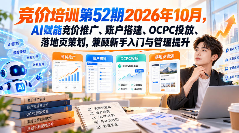 【无水印】竞价培训第52期2026年10月,AI赋能竞价推广、账户搭建、OCPC投放、落地页策划,兼顾新手入门与管理提升-源创文化
