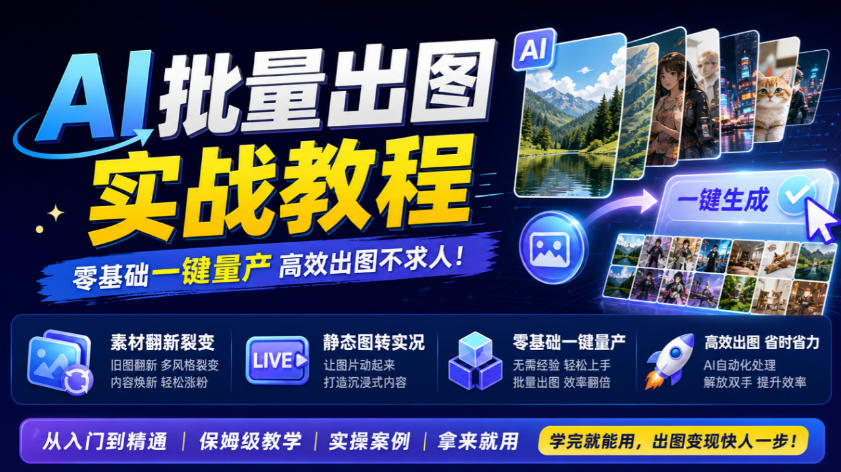 AI批量出图实战教程,素材翻新裂变,静态图转实况,零基础一键量产-源创文化
