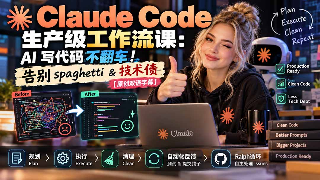 Claude Code 生产级工作流课:AI 写代码不翻车!告别 spaghetti & 技术债【原创双语字幕】-源创文化