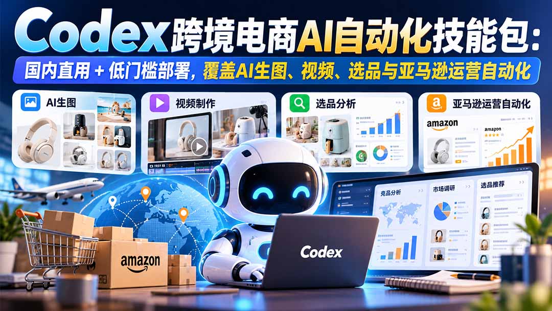 【无水印】Codex跨境电商AI自动化技能包:国内直用+低门槛部署,覆盖AI生图、视频、选品与亚马逊运营自动化-源创文化