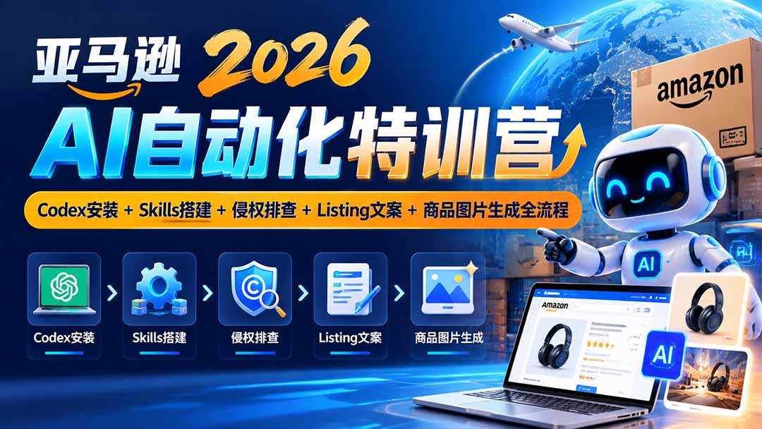 亚马逊2026AI自动化-10月特训营:Codex安装+Skills搭建+侵权排查+Listing文案+商品图片生成全流程-源创文化