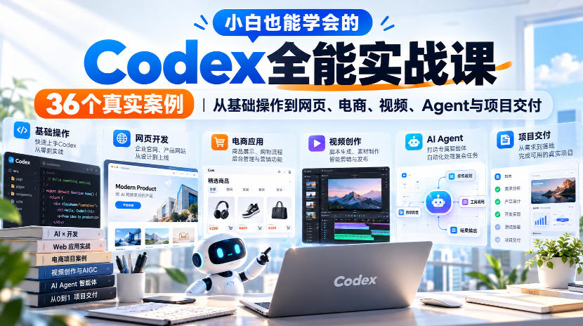 小白也能学会的Codex全能实战课｜36个真实案例，从基础操作到网页、电商、视频、Agent与项目交付-源创文化