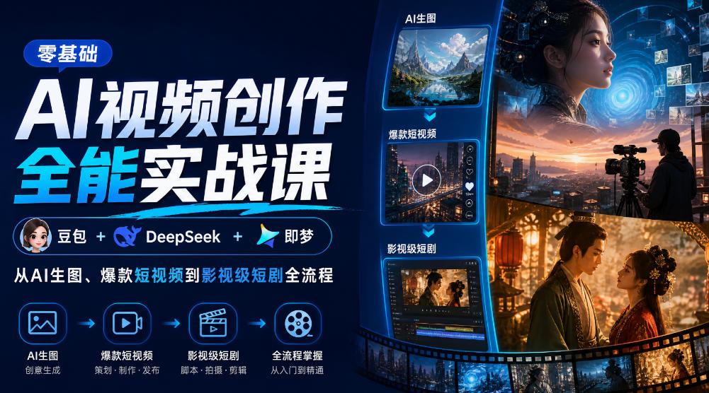 零基础AI视频创作全能实战课｜豆包+DeepSeek+即梦，从AI生图、爆款短视频到影视级短剧全流程-源创文化