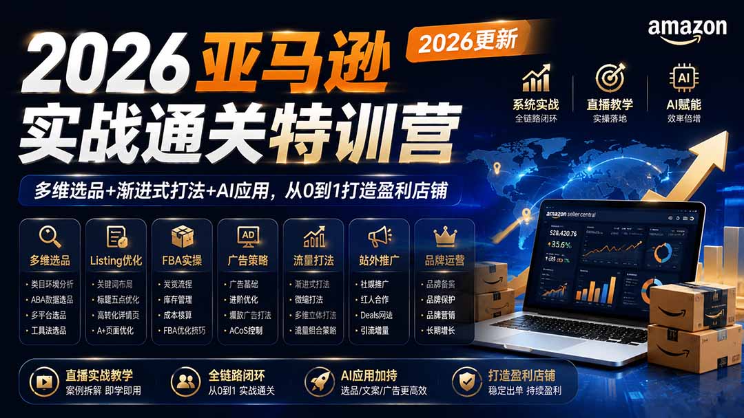 2026亚马逊实战通关特训营-更新1001,多维选品+渐进式打法+AI应用,从0到1打造盈利店铺-源创文化